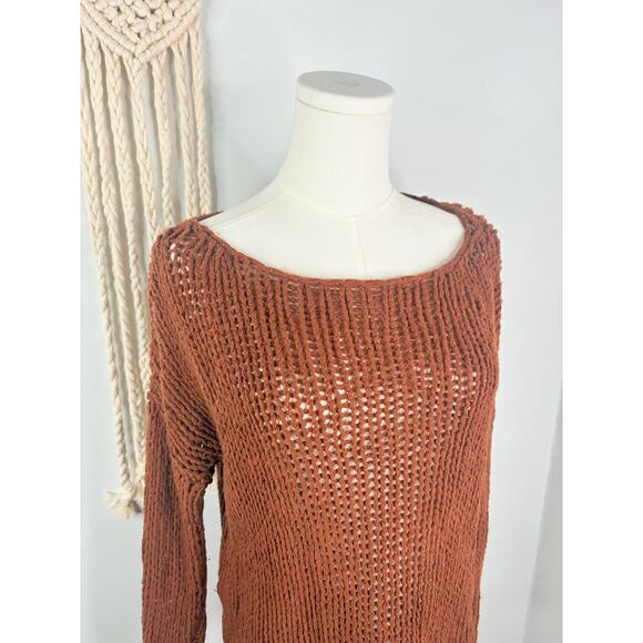 Vince Wool Open Knit Boatneck Sweater Small Rust Burnt Orange Relaxed Fit - Picture 4 of 9